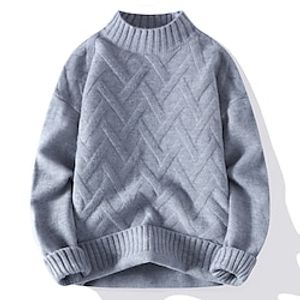 Men's Pullover Sweater Jumper Knit Sweater Ribbed Cable Knit Regular Cropped Knitted Plain Crew Neck Modern Contemporary Thermal Work Daily Wear Clothing Apparel Winter Black Khaki M L XL Lightinthebox