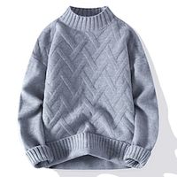 Men's Pullover Sweater Jumper Knit Sweater Ribbed Cable Knit Regular Cropped Knitted Plain Crew Neck Modern Contemporary Thermal Work Daily Wear Clothing Apparel Winter Black Khaki M L XL Lightinthebox - thumbnail