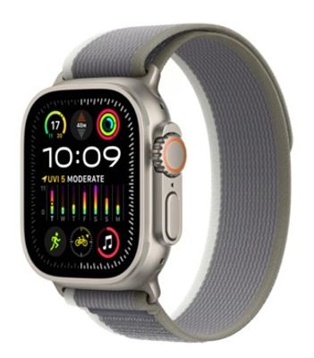 Apple Watch Ultra 2, 49mm, GPS + Cellular, Titanium Case with Green Grey Trail Loop - Small/Medium