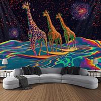 Giraffe Animal Blacklight Tapestry UV Reactive Glow in the Dark Trippy Misty Nature Landscape Hanging Tapestry Wall Art Mural for Living Room Bedroom Lightinthebox