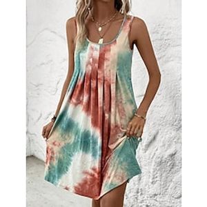 Women's Casual Dress Tank Dress Tie Dye Print U Neck Mini Dress Streetwear Street Holiday Sleeveless Regular Fit Green Summer S M L XL 2XL Lightinthebox