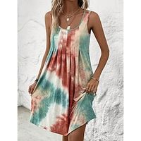 Women's Casual Dress Tank Dress Tie Dye Print U Neck Mini Dress Streetwear Street Holiday Sleeveless Regular Fit Green Summer S M L XL 2XL Lightinthebox