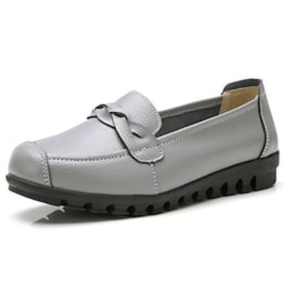 Women's Slip-Ons Plus Size Flat Heel Round Toe Casual Minimalism Daily Walking Shoes PU Leather Loafer Fall Spring Solid Colored Wine White Black Lightinthebox