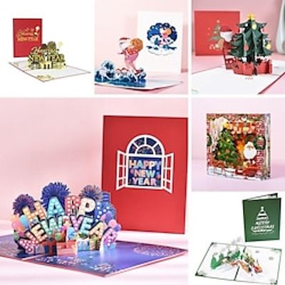 Santa Ride 3D Christmas Card Merry Xmas with Envelopes Pop UP Card Greeting Snowman Reindeer New Year Card Festival miniinthebox