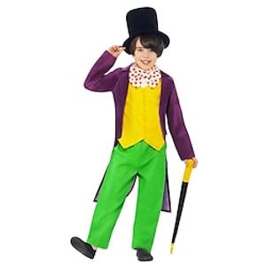 Willy Wonka Party Costume Costume Kid's Boys Cosplay Halloween Performance Halloween Masquerade Festival  Holiday Polyester Purple Easy Carnival Costumes Solid Color  Cravat  Top  Pants  Cap Lightinthebox