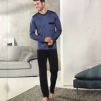 Men's Elastic Waistband Stripes Cotton Loungewear Suits T shirt Pant Scoop Neck Home M Wine  2 Pieces  2 Pieces  Long Sleeve Lightinthebox - thumbnail