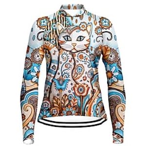 21Grams Women's Cycling Jersey Long Sleeve Bike Top with 3 Rear Pockets Mountain Bike MTB Road Bike Cycling Breathable Quick Dry Moisture Wicking Reflective Strips Blue Cat Polyester Spandex Sports Lightinthebox