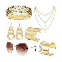 European and American party accessories 1980s women's dress set metal necklace bracelet earrings glasses disco Lightinthebox - thumbnail