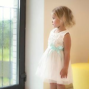 Kids Little Girls' Dress Solid Colored Tulle Dress Party Birthday Bow White Knee-length Sleeveless Princess Sweet Dresses Spring Summer Slim 1 PC 3-10 Years Lightinthebox