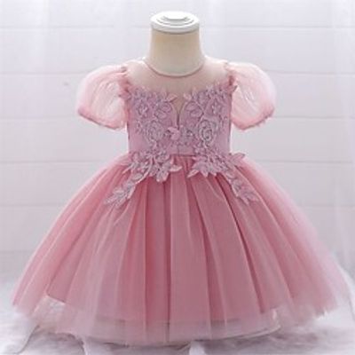 Toddler Little Girls' Dress Solid Colored Flower A Line Dress Party Special Occasion Embroidered Puff Sleeve White Blue Pink Midi Short Sleeve Princess Cute Dresses Spring Summer Slim 1-3 Years Lightinthebox