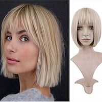 Synthetic Wig Natural Straight Bob Neat Bang Machine Made Wig 12 inch Bleached Blonde Synthetic Hair 12 inch Women's Classic Color Gradient Comfy Blonde Gradient  Daily Wear Lightinthebox - thumbnail