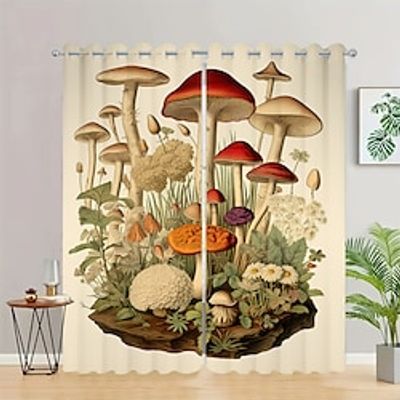 Mushroom Curtains Natural Blended Curtain Panels for Living Room/Light Reducing Linen Sheer Curtain Panels Set Nickel Grommet Window Panels, Natural miniinthebox