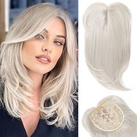 Hair Topper Short Layered Hair Topper with Bangs for Women with Thinning Hair 14 Inch Slightly Curled Ends Wiglets Synthetic Fiber Hair Pieces for Women - Silver Gray With Little Brown Mixed Lightinthebox