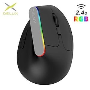 Delux M618C Wireless Silent Ergonomic Vertical 6 Buttons Gaming Mouse USB Receiver RGB 1600 DPI Optical Mice With For PC Laptop miniinthebox