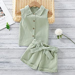 Kids Girls' Clothing Set Sleeveless Green Solid Colored Active Regular 3-8 Years miniinthebox