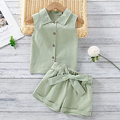 Kids Girls' Clothing Set Sleeveless Green Solid Colored Active Regular 3-8 Years miniinthebox