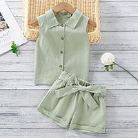 Kids Girls' Clothing Set Sleeveless Green Solid Colored Active Regular 3-8 Years miniinthebox - thumbnail