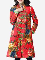 Flower Printed Vintage Women Coat - thumbnail