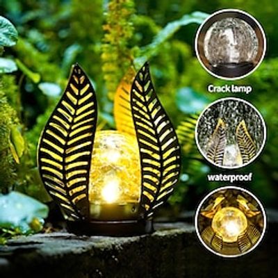 Solar Cracked Ball Palm Leaf Light Iron Art Outdoor Waterproof Courtyard LED Light Garden Retro Hollow View 1PC miniinthebox