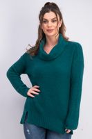 Womens Petite Cowl-Neck Vented-Hem Sweater  Tree Green - thumbnail