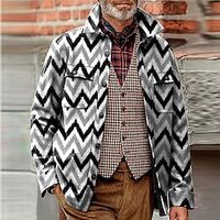 Geometric Casual Men's Shirt Shirt Jacket Shacket Outdoor Street Casual Daily Fall  Winter Turndown Long Sleeve khaki Gray S M L Shirt Lightinthebox - thumbnail
