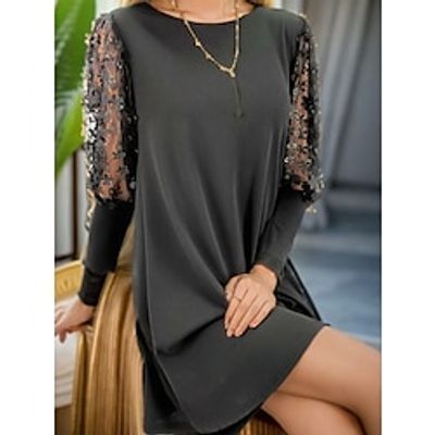 Women's Black Dress Party Dress Cocktail Dress Mini Dress Black Pink 34 Length Sleeve Plain Lace Summer Spring Fall Crew Neck Elegant Office Wedding Guest Birthday S M L XL XXL Lightinthebox