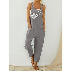 Women's Overall Pocket Print Floral U Neck Casual Daily Vacation Regular Fit Sleeveless White Blue S M L Summer Lightinthebox