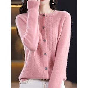 Women's Cardigan Sweater Jacket Crew Neck Cable Knit Polyester Button Knitted Fall Winter Regular Outdoor Daily Going out Streetwear Stylish Casual Long Sleeve Pure Color Pink Red Orange S M L Lightinthebox