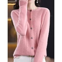 Women's Cardigan Sweater Jacket Crew Neck Cable Knit Polyester Button Knitted Fall Winter Regular Outdoor Daily Going out Streetwear Stylish Casual Long Sleeve Pure Color Pink Red Orange S M L Lightinthebox - thumbnail