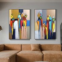 Handmade oil painting wall art picture portrait Palette knife canvas acrylic texture colourful large Blue Woman home decor Lightinthebox - thumbnail