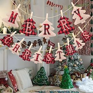 Merry Christmas Burlap Banner-Sock Shaped Christmas Decoration, Outdoor Indoor Hanging Decor, Rustic Christmas Decorations For Mantle Fireplace, Xmas Party Supplies Decoration miniinthebox