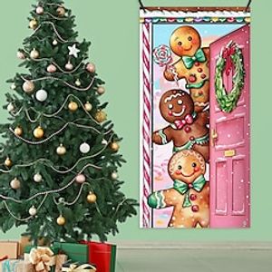 Christmas Gingerbread Man Door Covers Door Tapestry Door Curtain Decoration Xmas Backdrop Door Banner for Front Door Christmas Holiday Party Decor Supplies miniinthebox