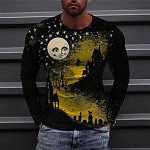 Men's Unisex Tee T shirt Shirt 3D Print Graphic Prints Castle Print Long Sleeve Halloween Tops Casual Designer Big and Tall Yellow Lightinthebox