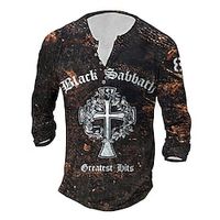 Men's Henley Shirt T shirt Tee Tee Graphic Letter Templar Cross Henley Black 3D Print World Cup Outdoor Daily Long Sleeve Button-Down Print Clothing Apparel Basic Designer Classic Comfortable miniinthebox - thumbnail