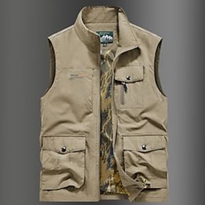 Men's Fishing Vest Hiking Vest Sleeveless Outerwear Top Outdoor Breathable Quick Dry Lightweight Soft Zipper Pocket Buckle Chinlon Black Army Green Khaki Work Fishing Climbing Lightinthebox