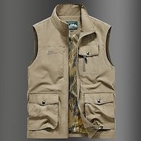 Men's Fishing Vest Hiking Vest Sleeveless Outerwear Top Outdoor Breathable Quick Dry Lightweight Soft Zipper Pocket Buckle Chinlon Black Army Green Khaki Work Fishing Climbing Lightinthebox - thumbnail