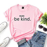 Women's T shirt Text Print Round Neck Tops Cotton Basic Basic Top Red Yellow Blushing Pink miniinthebox - thumbnail