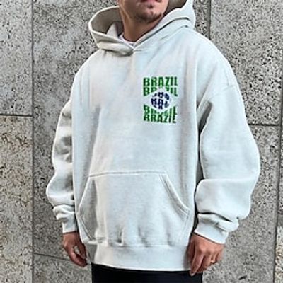Men's Hoodie Pullover Hoodie Sweatshirt Beige Hooded Graphic Letter Print Sports  Outdoor Sports Streetwear Basic Cool Casual Fall Spring Clothing Apparel Hoodies Sweatshirts  Long Sleeve miniinthebox
