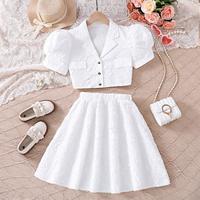 2 Pieces Kids Girls' Solid Color Ruched Dress Suits Set Short Sleeve Fashion School 7-13 Years Summer White Lightinthebox