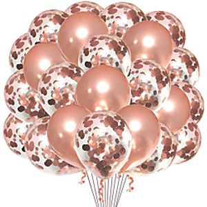 Rose Gold Confetti Latex Balloons, 12 Inch Birthday Balloons with Rose Golden Paper Confetti for Wedding Engagement Party, Graduation Party, Birthday Party, Bridal Shower Decorations (30 Pcs) miniinthebox