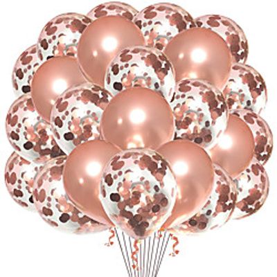 Rose Gold Confetti Latex Balloons, 12 Inch Birthday Balloons with Rose Golden Paper Confetti for Wedding Engagement Party, Graduation Party, Birthday Party, Bridal Shower Decorations (30 Pcs) miniinthebox