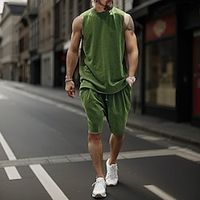 Men's T-shirt Suits Tank Top and Shorts 2 Pieces Outfits Plain Crew Neck Daily Wear Vacation Sleeveless 2 Piece Clothing Apparel Fashion Casual Lightinthebox