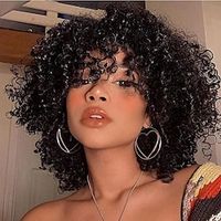 Human Hair Wig Short Medium Length Curly Natural Straight With Bangs Natural Designers Natural Hairline African American Wig Capless Brazilian Hair Women's Natural Black #1B 10 inch Christmas Gifts Lightinthebox - thumbnail