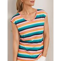 Women's T shirt Tee Stripe Leaf Daily Print Cap Sleeve Rainbow Short Sleeve Daily Stylish V Neck Summer Lightinthebox