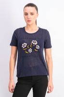 Womens Short Sleeve Embroidered Top  Navy - thumbnail