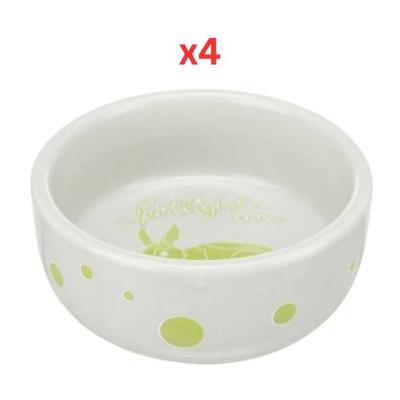 Trixie Spotlight Comic Rabbits Ceramic Bowl For Small Pets - Green 11cm (Pack Of 4)
