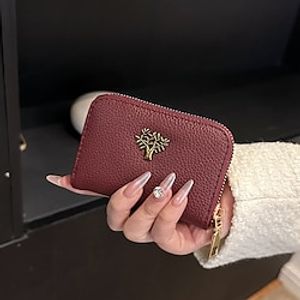 Women's Wallet Coin Purse PU Leather Valentine's Day Daily Large Capacity Expandable Christmas Tree Wine Black Pink miniinthebox