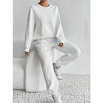 Hoodie Set Women's White Solid Color 2 Piece Sports  Outdoor Daily Sports Daily Round Neck Textured Regular Fit S Lightinthebox