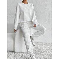 Hoodie Set Women's White Solid Color 2 Piece Sports  Outdoor Daily Sports Daily Round Neck Textured Regular Fit S Lightinthebox - thumbnail