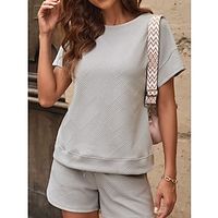 Set Women's Black Beige Gray Solid Color Drawstring Street Daily Fashion Round Neck Waffle Fabric S Lightinthebox